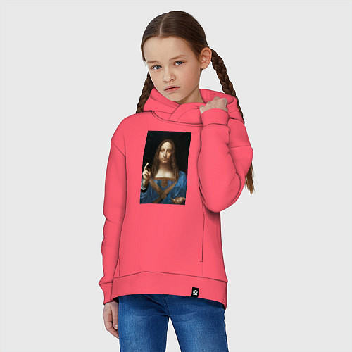 Детское худи оверсайз Спаситель мира Леонардо Да Винчи около 1500 / Коралловый – фото 3