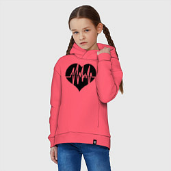 Толстовка оверсайз детская Кардиограмма сердца, цвет: коралловый — фото 2