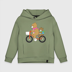 Толстовка оверсайз детская Медведи на велосипеде, цвет: авокадо