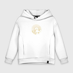 Толстовка оверсайз детская Горы и солнце в круге, цвет: белый