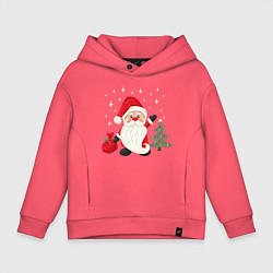 Толстовка оверсайз детская Дед Мороз с подарками Новый год, цвет: коралловый