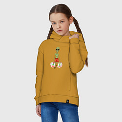 Толстовка оверсайз детская Пришелец на земле с покупками, цвет: горчичный — фото 2