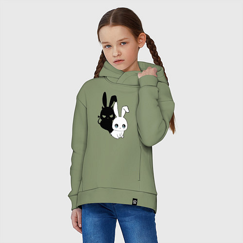 Детское худи оверсайз Милый кролик - ангелочек или дьяволёнок? / Авокадо – фото 3