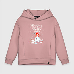 Толстовка оверсайз детская Новогодний снеговик, цвет: пыльно-розовый