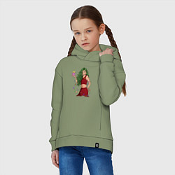 Толстовка оверсайз детская Девушка ёлка с подарком - хуманизация, цвет: авокадо — фото 2