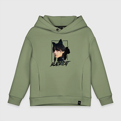 Толстовка оверсайз детская Wednesday Black cat, цвет: авокадо