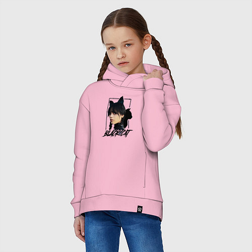 Детское худи оверсайз Wednesday Black cat / Светло-розовый – фото 3