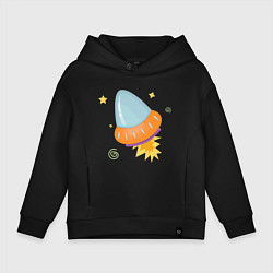 Толстовка оверсайз детская Космический корабль, цвет: черный