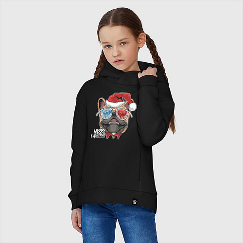 Детское худи оверсайз Pug christmas / Черный – фото 3