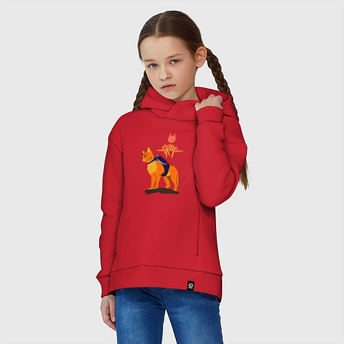 Детское худи оверсайз Stray - cat logo / Красный – фото 3