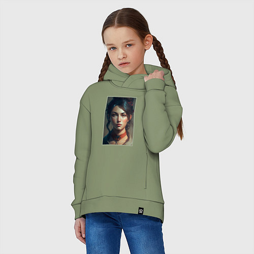 Детское худи оверсайз Девушка с темными волосами / Авокадо – фото 3