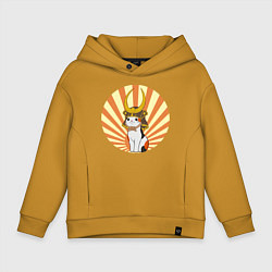 Толстовка оверсайз детская Котик - самурай, цвет: горчичный