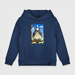 Толстовка оверсайз детская Тоторо на дереве, цвет: тёмно-синий