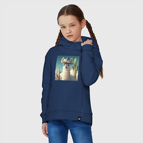 Детское худи оверсайз Лама в шляпе / Тёмно-синий – фото 3