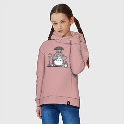 Толстовка оверсайз детская Тоторо с зонтиком, цвет: пыльно-розовый — фото 2