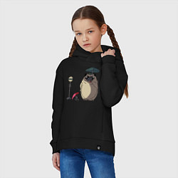 Толстовка оверсайз детская Тоторо мопс, цвет: черный — фото 2