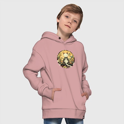 Детское худи оверсайз Медитирующий котик / Пыльно-розовый – фото 4