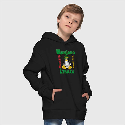 Детское худи оверсайз Линукс пингвин в шляпе / Черный – фото 4