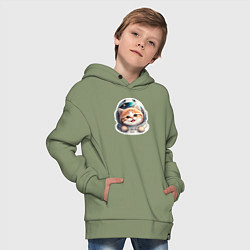 Толстовка оверсайз детская Котик-космонавт, цвет: авокадо — фото 2