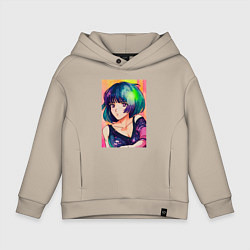 Толстовка оверсайз детская Девушка аниме, цвет: миндальный