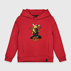 Толстовка оверсайз детская Пикачу рокер с гитарой, цвет: красный