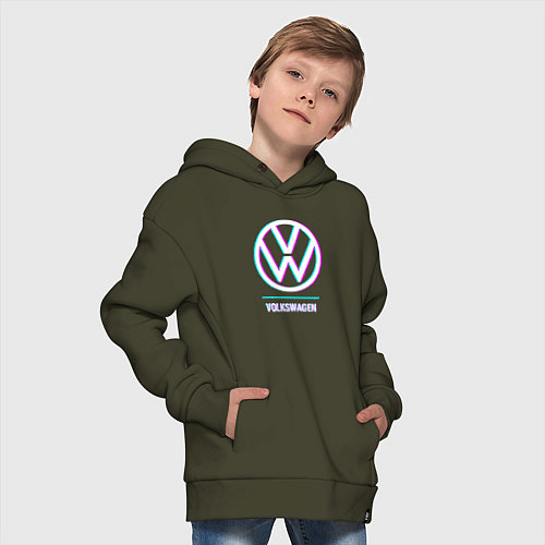 Детское худи оверсайз Значок Volkswagen в стиле glitch / Хаки – фото 4