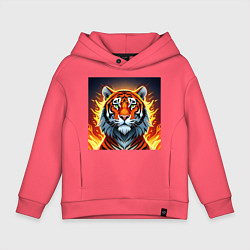 Толстовка оверсайз детская Огненный тигр, цвет: коралловый