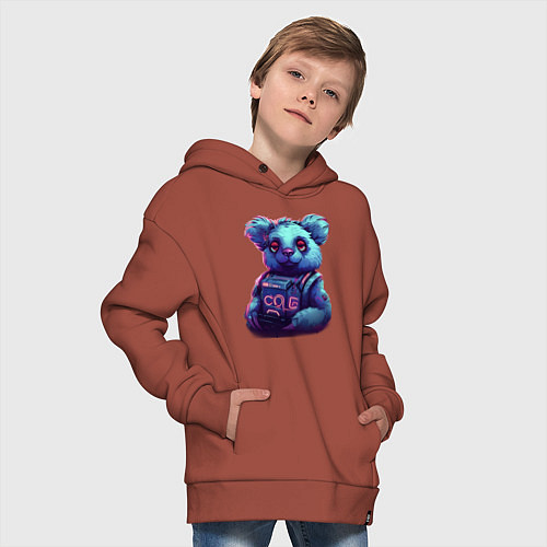 Детское худи оверсайз Техно-коала в неоновом свете / Кирпичный – фото 4