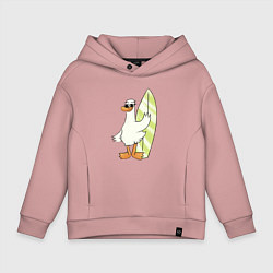 Толстовка оверсайз детская Гусь серфингист в очках, цвет: пыльно-розовый
