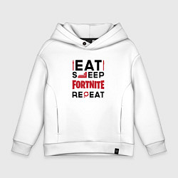 Толстовка оверсайз детская Надпись: eat sleep Fortnite repeat, цвет: белый