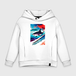 Толстовка оверсайз детская Shark - watercolor - art, цвет: белый