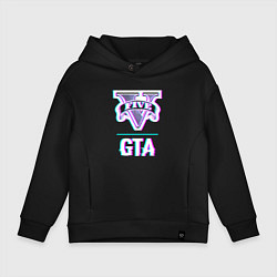 Толстовка оверсайз детская GTA в стиле glitch и баги графики, цвет: черный