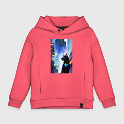 Толстовка оверсайз детская Black cat - a resident of the metropolis - New Yor, цвет: коралловый