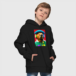 Толстовка оверсайз детская Капибара в наушниках и шляпе - нейросеть, цвет: черный — фото 2