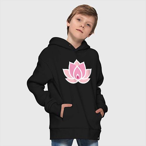 Детское худи оверсайз Цветок розового лотоса / Черный – фото 4