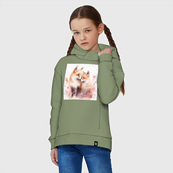 Толстовка оверсайз детская Романтические лисы, цвет: авокадо — фото 2