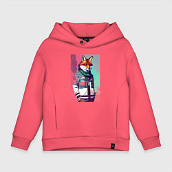 Толстовка оверсайз детская Крутой лис в модной куртке - нейросеть, цвет: коралловый