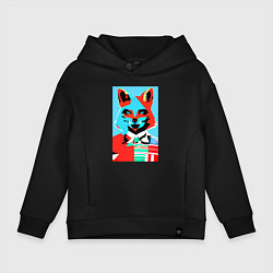 Толстовка оверсайз детская Морда лисы - поп-арт - нейросеть, цвет: черный