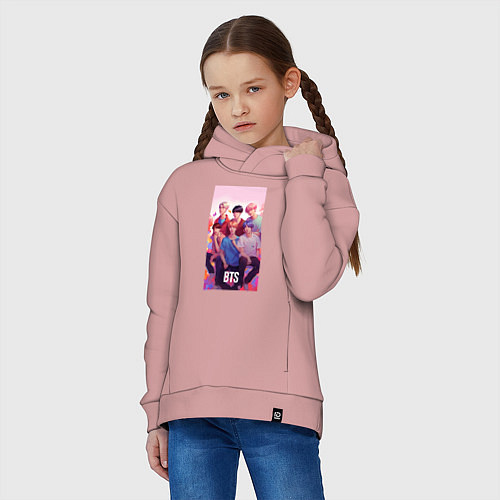Детское худи оверсайз BTS art anime style / Пыльно-розовый – фото 3
