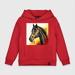 Толстовка оверсайз детская Вороной конь, цвет: красный