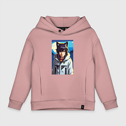 Толстовка оверсайз детская Девочка-волчонок - аниме, цвет: пыльно-розовый
