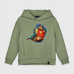 Толстовка оверсайз детская Ленивый бенгальский кот с попкорном, цвет: авокадо