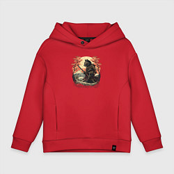 Толстовка оверсайз детская Японский самурайский кот, цвет: красный