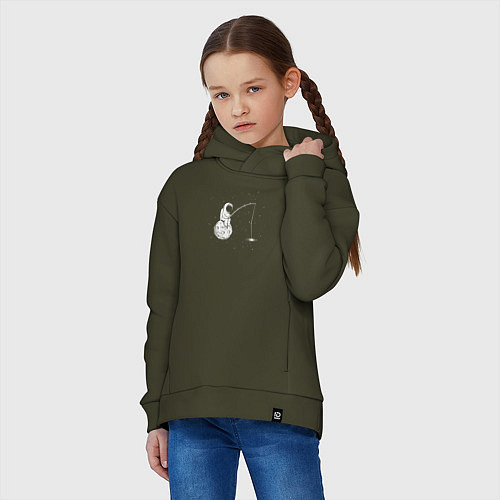 Детское худи оверсайз Рыбалка в космосе / Хаки – фото 3