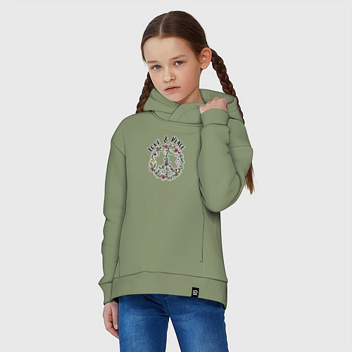 Детское худи оверсайз Хиппи знак мира цветочный пастельный peace and lov / Авокадо – фото 3