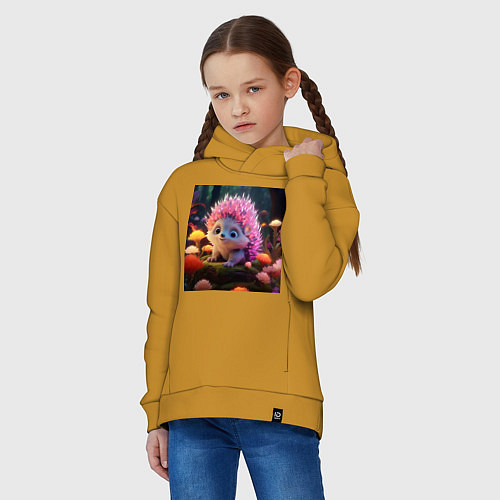 Детское худи оверсайз Ежик в лесу / Горчичный – фото 3