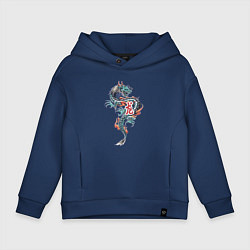 Толстовка оверсайз детская Китайский дракон с иероглифами, цвет: тёмно-синий