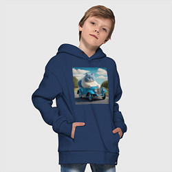 Толстовка оверсайз детская Толстый голубой котик винтажный стиль, цвет: тёмно-синий — фото 2