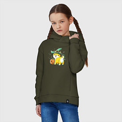 Толстовка оверсайз детская Корги и тыква, цвет: хаки — фото 2