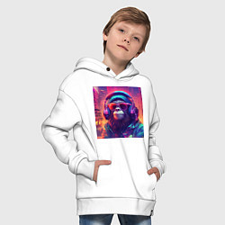 Толстовка оверсайз детская Обезьяна в наушниках и куртке, цвет: белый — фото 2